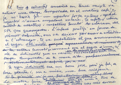 Fragment manuscrit d'un cap&iacute;tol de Mem&ograve;ries fins al 1935