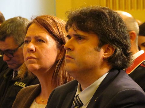 L'alcaldessa de Girona Marta Madrenas i el president de la Diputaci&oacute; de Girona Pere Vila durant l'acte