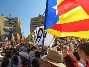 Diada Nacional 2016. Manifestaci&oacute; sotre el lema A punt. Endavant rep&uacute;blica catalana, a Salt