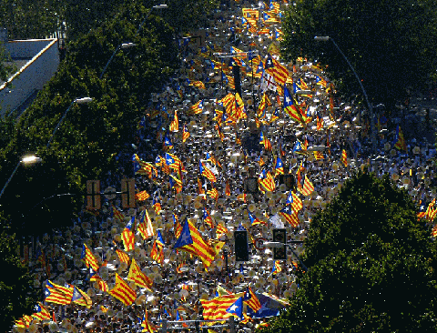 Part de la manifestaci&oacute; a Pa&iuml;sos Catalans