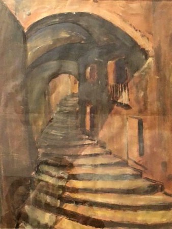 Carrer del Barri Vell de Girona. Aquarel&middot;la sobre paper. 44 x 37 cm