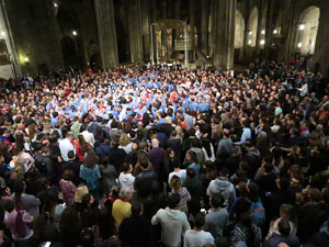 Fires 2016. Castells dins la nau g&ograve;tica de la Catedral de Girona