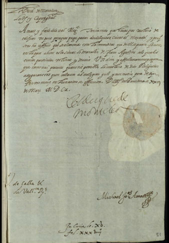 El lloctinent Ettore Pignatelli, duc de Monteleone, als jurats i Consell de la ciutat de Girona. Atesa la resoluci&oacute; d'edificar un pont on est&agrave; situat el monestir dels frares agustins per tal de poder passar des de la ciutat al Mercadal, els prega que procurin acontentar els dits frares. 22 de mar&ccedil; 1610