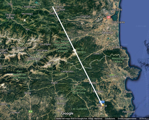 Situaci&oacute; de Girona i R&egrave;nnas del Cast&egrave;lh en relaci&oacute; al pic del Canig&oacute;