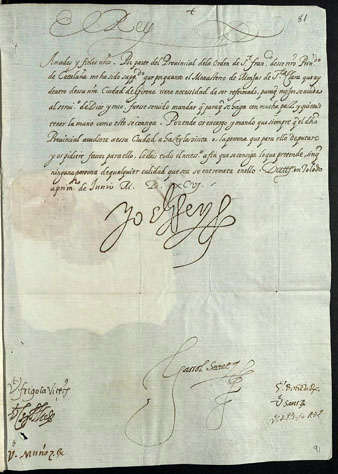 Felip I (II de Castella) als jurats de la ciutat de Girona. Atesa la s&uacute;plica del provincial de l�orde de Sant Francesc del Principat de Catalunya sobre la reforma que cal fer al monestir de monges de Santa Clara de Girona, els mana que donin suport a l�esmentat provincial o a la persona que en el seu lloc visiti la ciutat. 01/06/1596
