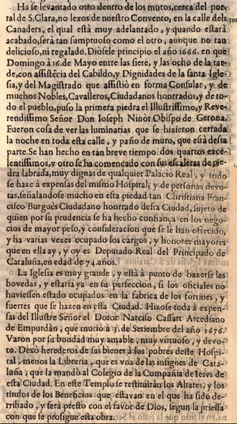 'Hospital nuevo intra muros de Gerona', Descripci&oacute; de l'Hospital de Santa Caterina per Gaspar Roig i Jalp&iacute; (1624-1691)