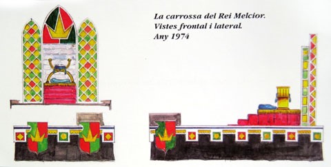 La carrossa del Rei Melcior. Vistes frontal i lateral. 1974