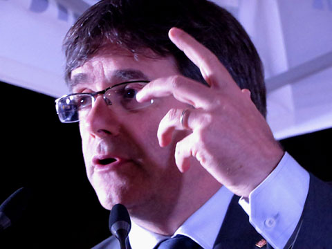 El President Carles Puigdemont durant la seva intervenci&oacute;
