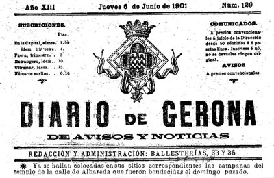 Diario de Gerona de avisos i not&iacute;cias del dijous 6 de juny 1901