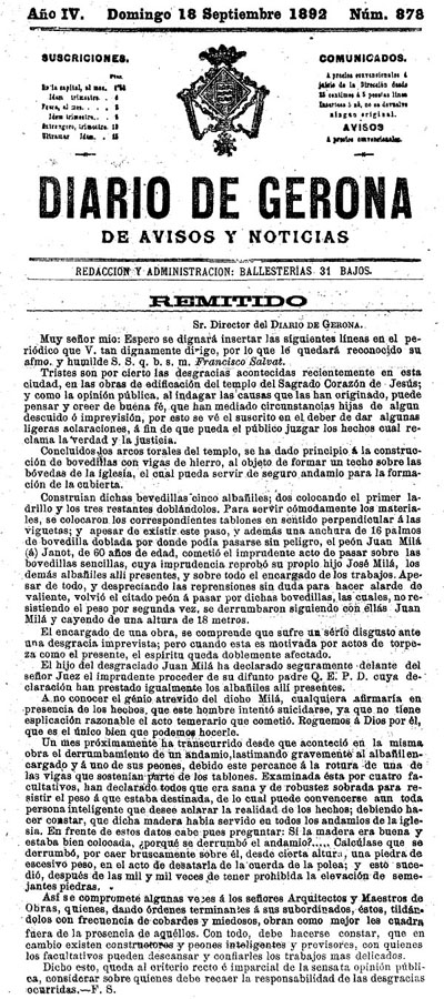 Diario de Gerona de avisos i not&iacute;cias del diumenge 18 de setembre 1892