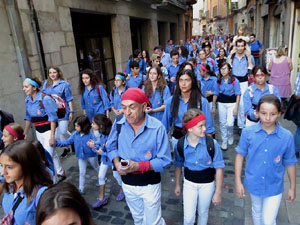 Fires 2017. Els Castells de Vig&iacute;lia a la pla&ccedil;a de Sant Feliu, amb els Marrecs de Salt, la Colla Castellera Esperxats de l'Estany i els Castellers d'Andorra