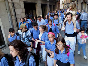 Fires 2017. Els Castells de Vig&iacute;lia a la pla&ccedil;a de Sant Feliu, amb els Marrecs de Salt, la Colla Castellera Esperxats de l'Estany i els Castellers d'Andorra