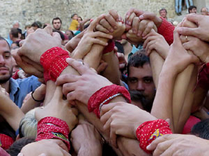 Fires 2017. Els Castells de Vig&iacute;lia a la pla&ccedil;a de Sant Feliu, amb els Marrecs de Salt, la Colla Castellera Esperxats de l'Estany i els Castellers d'Andorra