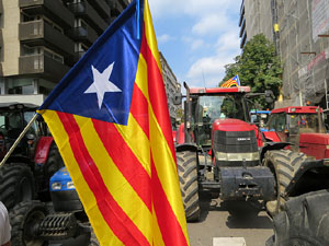 Marxa pagesa. Concentraci&oacute; de 500 tractors als carrers de Girona