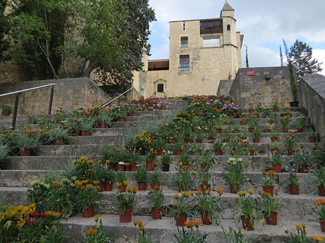 Temps de Flors 2018. Instal&middot;laci&oacute; floral a l'edifici de les &Agrave;ligues i les escales de Sant Dom&egrave;nec