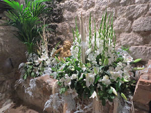 Temps de Flors 2018. Decoracions florals als baixos de l'edifici de les Sarra&iuml;nes