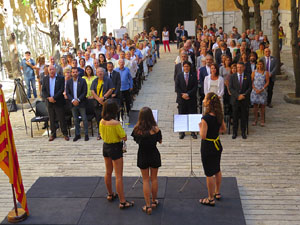 Diada Nacional 2018. Acte institucional al Pati de les Magn&ograve;lies, amb parlaments de Marta Madrenas, Miquel Noguer i Pere Vila