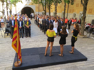 Diada Nacional 2018. Acte institucional al Pati de les Magn&ograve;lies, amb parlaments de Marta Madrenas, Miquel Noguer i Pere Vila