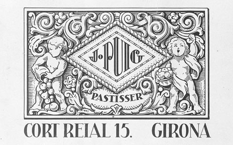 Cartell publicitari de la pastisseria J.Puig, al carrer Cort Reial n�15 de Girona. 1932