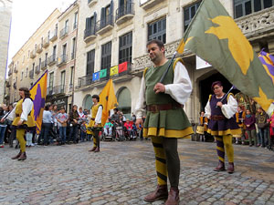 Fires de Sant Narc&iacute;s 2018. Toc de rams. Canvi dels rams de flors de les gegantes de Girona. Els banderers