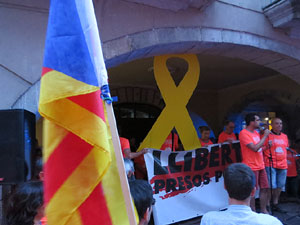 Assaig de la manifestaci&oacute; de l'11 de setembre a la pla&ccedil;a del Vi