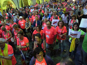 Assaig de la manifestaci&oacute; de l'11 de setembre a la pla&ccedil;a del Vi