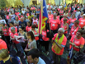 Assaig de la manifestaci&oacute; de l'11 de setembre a la pla&ccedil;a del Vi