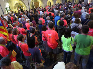 Assaig de la manifestaci&oacute; de l'11 de setembre a la pla&ccedil;a del Vi