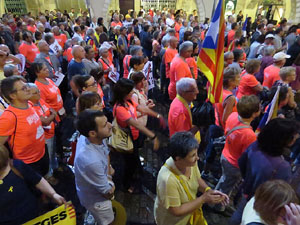Assaig de la manifestaci&oacute; de l'11 de setembre a la pla&ccedil;a del Vi