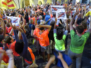 Assaig de la manifestaci&oacute; de l'11 de setembre a la pla&ccedil;a del Vi
