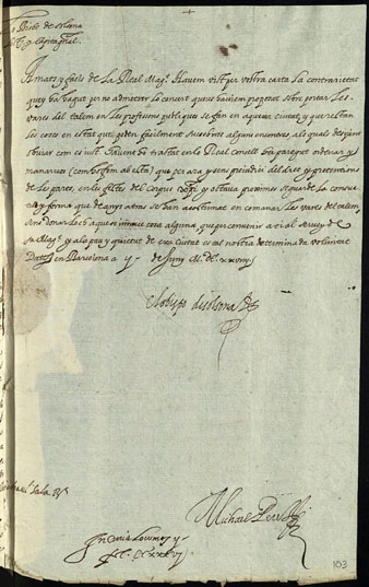 El lloctinent Miguel de los Santos de San Pedro, bisbe de Solsona, als jurats de la ciutat de Girona. Ateses les contrarietats d�aquests en acceptar la proposta del consell reial sobre la manera de portar el t&agrave;lem, els ordena que de moment en les properes festes de Corpus i octava ho facin segons el costum dels darrers anys. 2 de juny de 1629