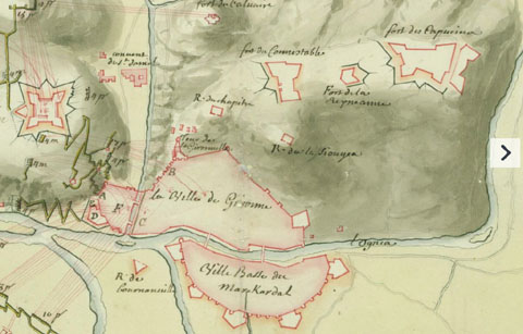 Detall de 'Plan des attaques de Gironne, depuis le 22 d&eacute;cembre que la tranch&eacute;e a est&eacute; ouverte jusqu'au 23 janvier 1711 que la place s'est rendu '. 1711