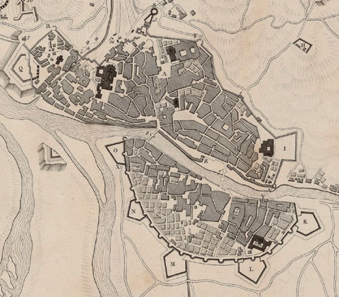 Detall de 'Plan du Si&egrave;ge de Gironne. Par l'Arm&eacute;e de sa Majest&eacute; en Catalogne en 1809'. 1809