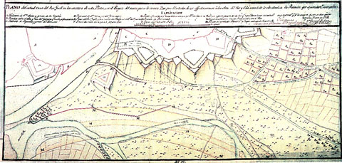 Projecte de desviament del G&uuml;ell i construcci&oacute; de dics a la conflu&egrave;ncia del G&uuml;ell, l'Onyar i el Galligants amb el riu Ter, per l'enginyer Jos&eacute; Fabre. 25 de gener de 1741