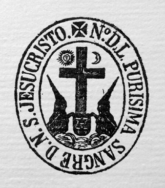 Escut de la Confraria de la Pur&iacute;ssima Sang. Gravat giron&iacute; del segle XIX