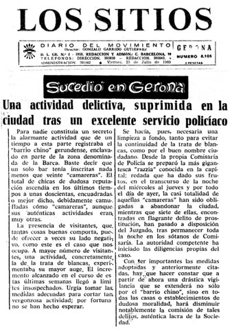 Premsa. Acci&oacute; policial al 'Barri Xino'. Los Sitios, 25 de juliol de 1959