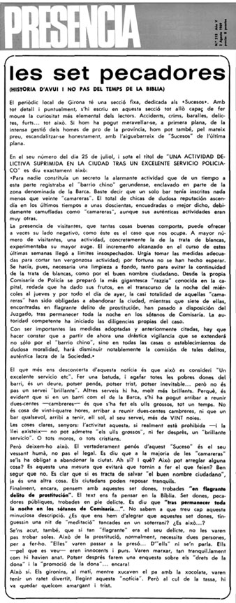 Premsa. Acci&oacute; policial al 'Barri Xino'. Pres&egrave;ncia 2 d'agost de 1959