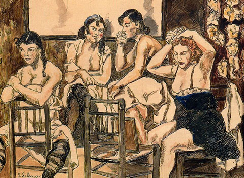 Escena de burdel. Cuatro mujeres. Jos&eacute; Gutierrez Solana