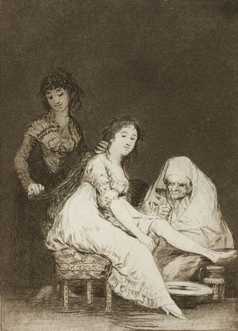 Gravat de la s&egrave;rie 'Los Caprichos' de Goya. 'Ruega por ella' representa una prostituta i la seva alcavota. 1799