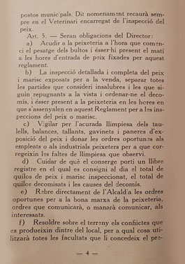 Reglament de la Peixateria. 1931