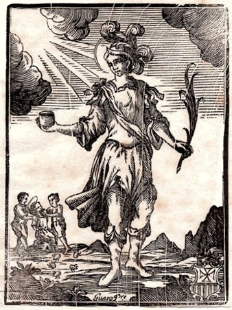 Gravat de Sant Pon&ccedil;. A la imatge del fons, li fan beure el beuratge de xinxes