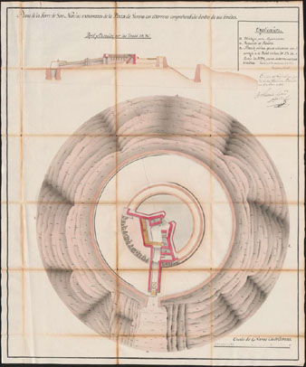 Plano de la Torre de San Narciso extramuros de la Plaza de Gerona con terreno comprendido dentro de sus l&iacute;mites