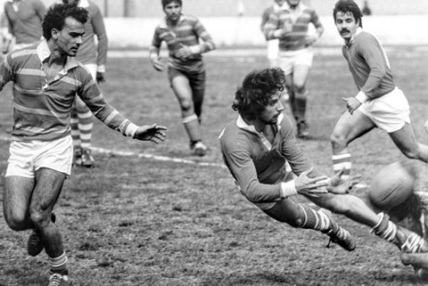 Partit de rugbi a l'estadi del GEIEG a la Devesa. 1980