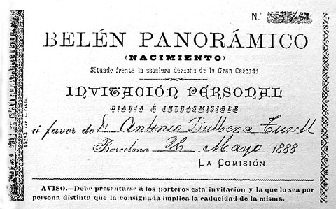 Invitaci&oacute; per visitar el pessebre de l'Exposici&oacute; Universal de l'any 1888. Col&middot;lecci&oacute; Arxiu Hist&ograve;ric de Barcelona