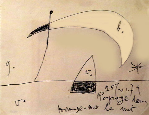 Paysage dans la nuit. Hommage &agrave; M.U. Joan Mir&oacute;. 1979. Bol&iacute;graf sobre paper