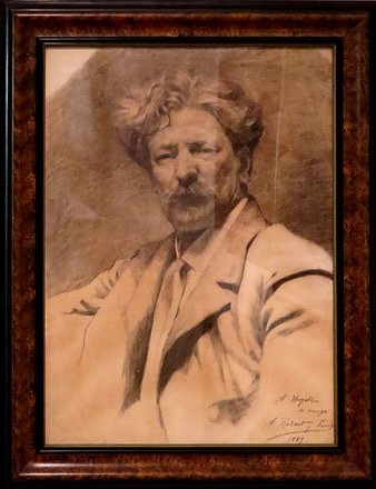 Retrat del pintor Modest Urgell. Agust&iacute; Robert Sur&iacute;s. Ca. 1889. Carb&oacute; sobre paper