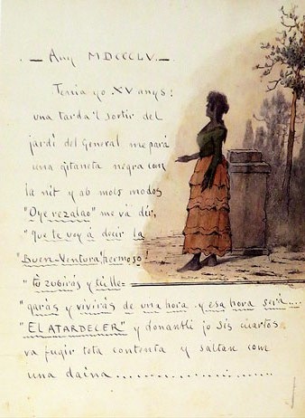 La gitaneta o mem&ograve;ries d'un Katufol. Modest Urgell. Ca. 1915. C&ograve;dex hol&ograve;graf fet amb tinta a la ploma i aquarel&middot;la sobre paper. 27,8 x 23,4 x 1.2 cm