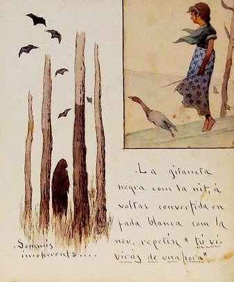 La gitaneta o mem&ograve;ries d'un Katufol. Modest Urgell. Ca. 1915. C&ograve;dex hol&ograve;graf fet amb tinta a la ploma i aquarel&middot;la sobre paper. 27,8 x 23,4 x 1.2 cm