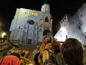 Fires 2019. Assaig de pilar de 4 a les escales de la Catedral pels Marrecs de Salt