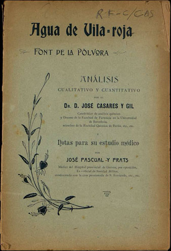 Portada de 'Agua de Vila-Roja: Font de la P&oacute;lvora'. Jos&eacute; Casares Gil. 1902